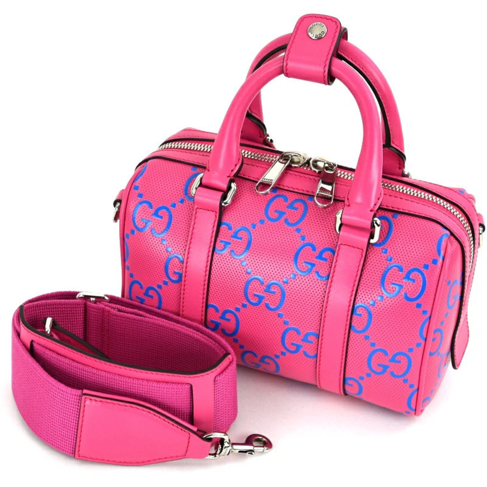 Gucci GG Embossed Duffle Bag Fuchsia Pink Blue Handbag Crossbody Bag - Picture 1 of 11